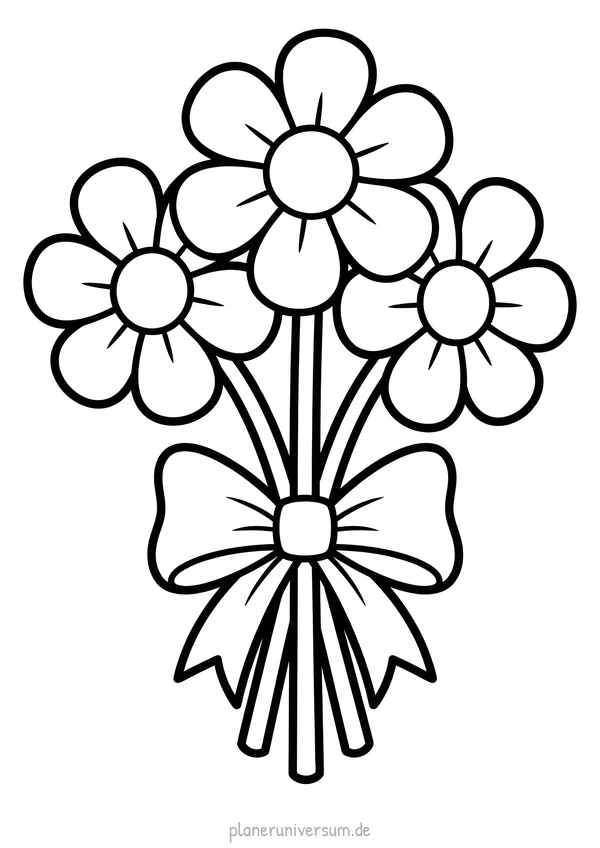 Ein Blumenstrauß aus drei Blüten mit Schleife