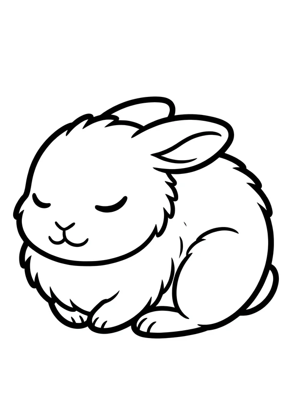 Ein niedlicher, flauschiger Hase sitzt entspannt und hat die Augen geschlossen